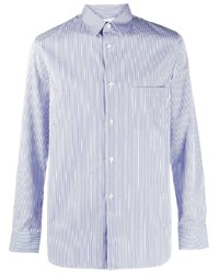 weißes und blaues vertikal gestreiftes Langarmhemd von Comme Des Garcons SHIRT