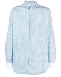 weißes und blaues vertikal gestreiftes Langarmhemd von Comme Des Garcons SHIRT