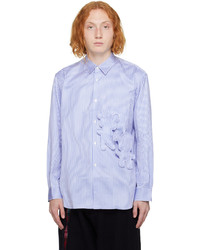 weißes und blaues vertikal gestreiftes Langarmhemd von Comme Des Garcons SHIRT