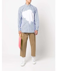 weißes und blaues vertikal gestreiftes Langarmhemd von Comme Des Garcons SHIRT