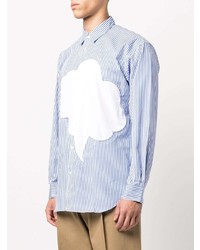 weißes und blaues vertikal gestreiftes Langarmhemd von Comme Des Garcons SHIRT