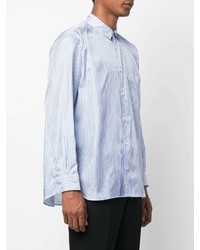 weißes und blaues vertikal gestreiftes Langarmhemd von Comme Des Garcons SHIRT