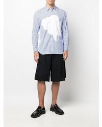 weißes und blaues vertikal gestreiftes Langarmhemd von Comme Des Garcons SHIRT