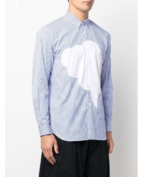 weißes und blaues vertikal gestreiftes Langarmhemd von Comme Des Garcons SHIRT