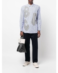 weißes und blaues vertikal gestreiftes Langarmhemd von Comme Des Garcons SHIRT