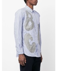 weißes und blaues vertikal gestreiftes Langarmhemd von Comme Des Garcons SHIRT