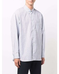 weißes und blaues vertikal gestreiftes Langarmhemd von Comme Des Garcons SHIRT