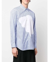 weißes und blaues vertikal gestreiftes Langarmhemd von Comme Des Garcons SHIRT