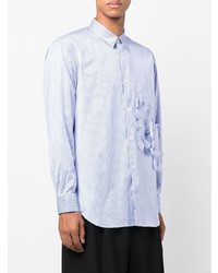 weißes und blaues vertikal gestreiftes Langarmhemd von Comme Des Garcons SHIRT