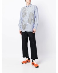 weißes und blaues vertikal gestreiftes Langarmhemd von Comme Des Garcons SHIRT