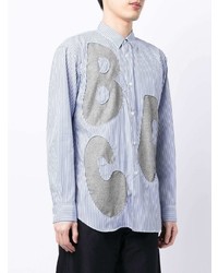 weißes und blaues vertikal gestreiftes Langarmhemd von Comme Des Garcons SHIRT