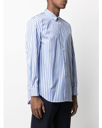 weißes und blaues vertikal gestreiftes Langarmhemd von Comme Des Garcons SHIRT