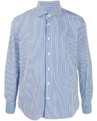 weißes und blaues vertikal gestreiftes Langarmhemd von Corneliani