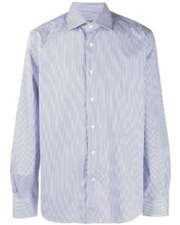 weißes und blaues vertikal gestreiftes Langarmhemd von Corneliani
