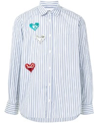 weißes und blaues vertikal gestreiftes Langarmhemd von Doublet
