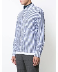 weißes und blaues vertikal gestreiftes Langarmhemd von Sacai