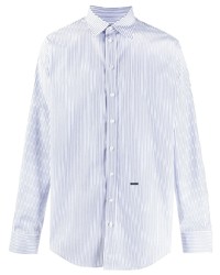 weißes und blaues vertikal gestreiftes Langarmhemd von DSQUARED2