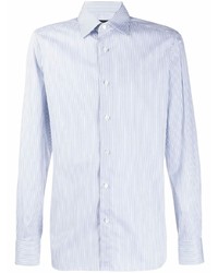 weißes und blaues vertikal gestreiftes Langarmhemd von Ermenegildo Zegna