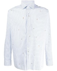 weißes und blaues vertikal gestreiftes Langarmhemd von Etro