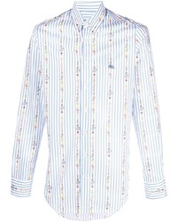 weißes und blaues vertikal gestreiftes Langarmhemd von Etro