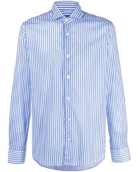 weißes und blaues vertikal gestreiftes Langarmhemd von Fedeli