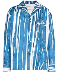 weißes und blaues vertikal gestreiftes Langarmhemd von Feng Chen Wang
