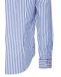 weißes und blaues vertikal gestreiftes Langarmhemd von GABANO
