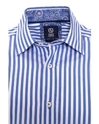 weißes und blaues vertikal gestreiftes Langarmhemd von GABANO