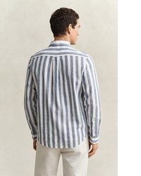 weißes und blaues vertikal gestreiftes Langarmhemd von Gant