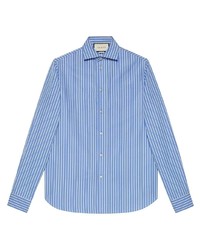 weißes und blaues vertikal gestreiftes Langarmhemd von Gucci