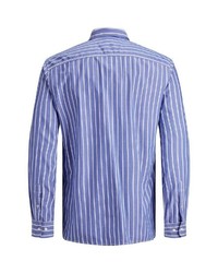 weißes und blaues vertikal gestreiftes Langarmhemd von Jack & Jones