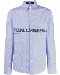 weißes und blaues vertikal gestreiftes Langarmhemd von Karl Lagerfeld