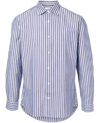 weißes und blaues vertikal gestreiftes Langarmhemd von Kent & Curwen