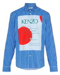 weißes und blaues vertikal gestreiftes Langarmhemd von Kenzo