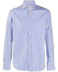 weißes und blaues vertikal gestreiftes Langarmhemd von Kiton