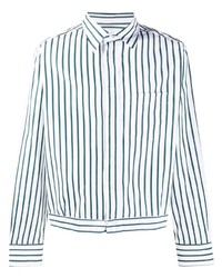 weißes und blaues vertikal gestreiftes Langarmhemd von Lanvin