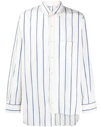 weißes und blaues vertikal gestreiftes Langarmhemd von Lanvin