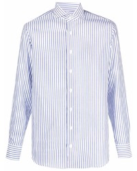 weißes und blaues vertikal gestreiftes Langarmhemd von Lardini