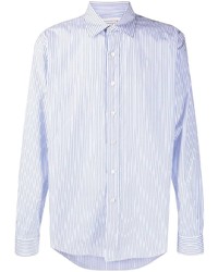 weißes und blaues vertikal gestreiftes Langarmhemd von Maison Margiela