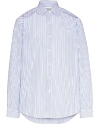 weißes und blaues vertikal gestreiftes Langarmhemd von Maison Margiela