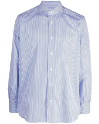 weißes und blaues vertikal gestreiftes Langarmhemd von Mazzarelli