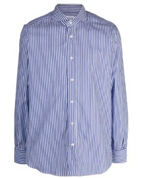 weißes und blaues vertikal gestreiftes Langarmhemd von Mazzarelli