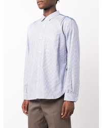weißes und blaues vertikal gestreiftes Langarmhemd von Junya Watanabe MAN