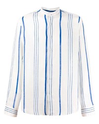 weißes und blaues vertikal gestreiftes Langarmhemd von PENINSULA SWIMWEA