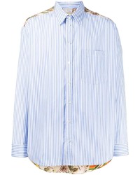 weißes und blaues vertikal gestreiftes Langarmhemd von Pierre Louis Mascia