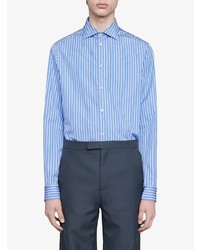 weißes und blaues vertikal gestreiftes Langarmhemd von Gucci