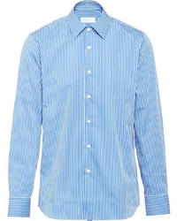 weißes und blaues vertikal gestreiftes Langarmhemd von Prada