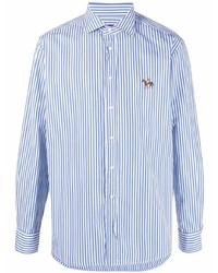 weißes und blaues vertikal gestreiftes Langarmhemd von Ralph Lauren Purple Label