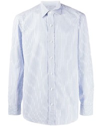 weißes und blaues vertikal gestreiftes Langarmhemd von Salvatore Piccolo