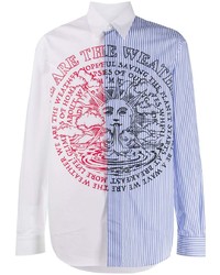 weißes und blaues vertikal gestreiftes Langarmhemd von Stella McCartney